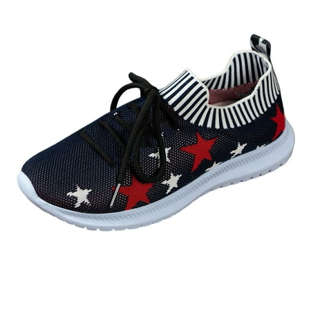 

ZIZOCWA Lightweight Sneaker for Women Star Printed Breathable Knitted Mesh Running Shoes Wide Width Comfortable Sport Shoes Stretch Cloth Dark Blue Size42