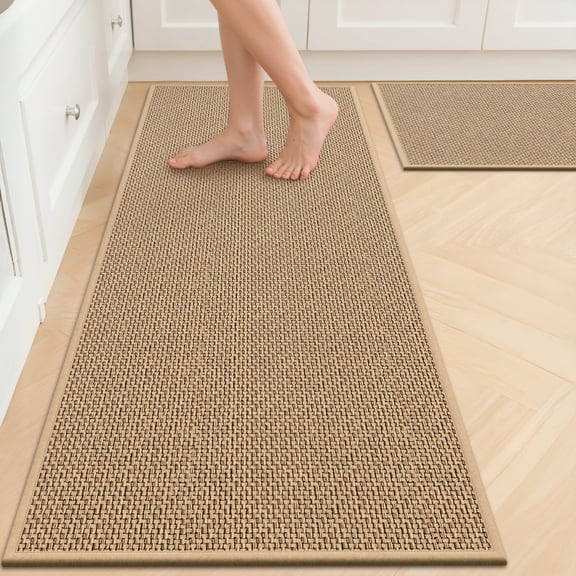 GALMAXS7 Kitchen Rugs and Mats 2 Piece Non Skid Kitchen Mats Washable Kitchen Floor Mats 20"x32" 20"x47",Beige