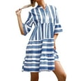 thumbnail image 3 of Xuanfei Women Striped V Neck Flare Half Sleeve Swing Boho MIni Dress, 3 of 7