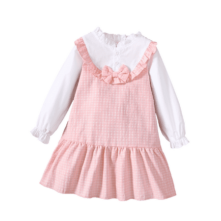 

Mikrdoo Baby Girls Dress 18 Months Infant Girls Stand-up Collar 24 Months Baby Girls Plaid Print Dress One Piece Lady Style Dress Pink