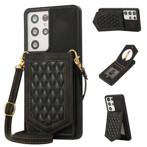 Case for Samsung Galaxy S21 Ultra 6.8" 5G 2021, Allytech Detachable Crossbody Strap Flip PU Leather Magnetic Button RFID Blocking Purse Wallet Stand Case for Samsung S21 Ultra 5G, Black