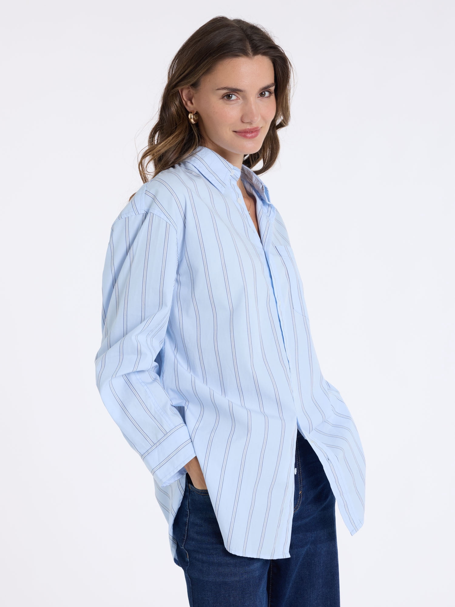 U.S. Polo Assn. Women's Relaxed Long Sleeve Stripe Button Down Shirt, Sizes XS-XL