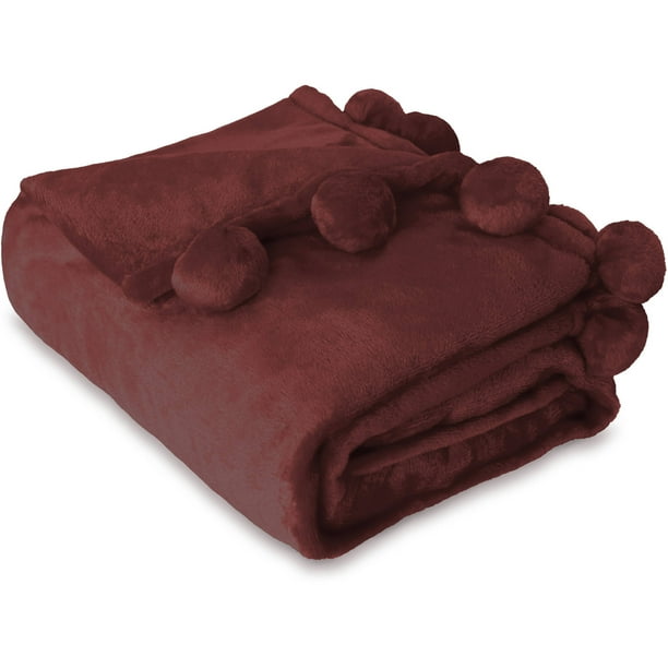 Mainstays Cozy Plush Fleece Pompom Throw Blanket, 1 Each