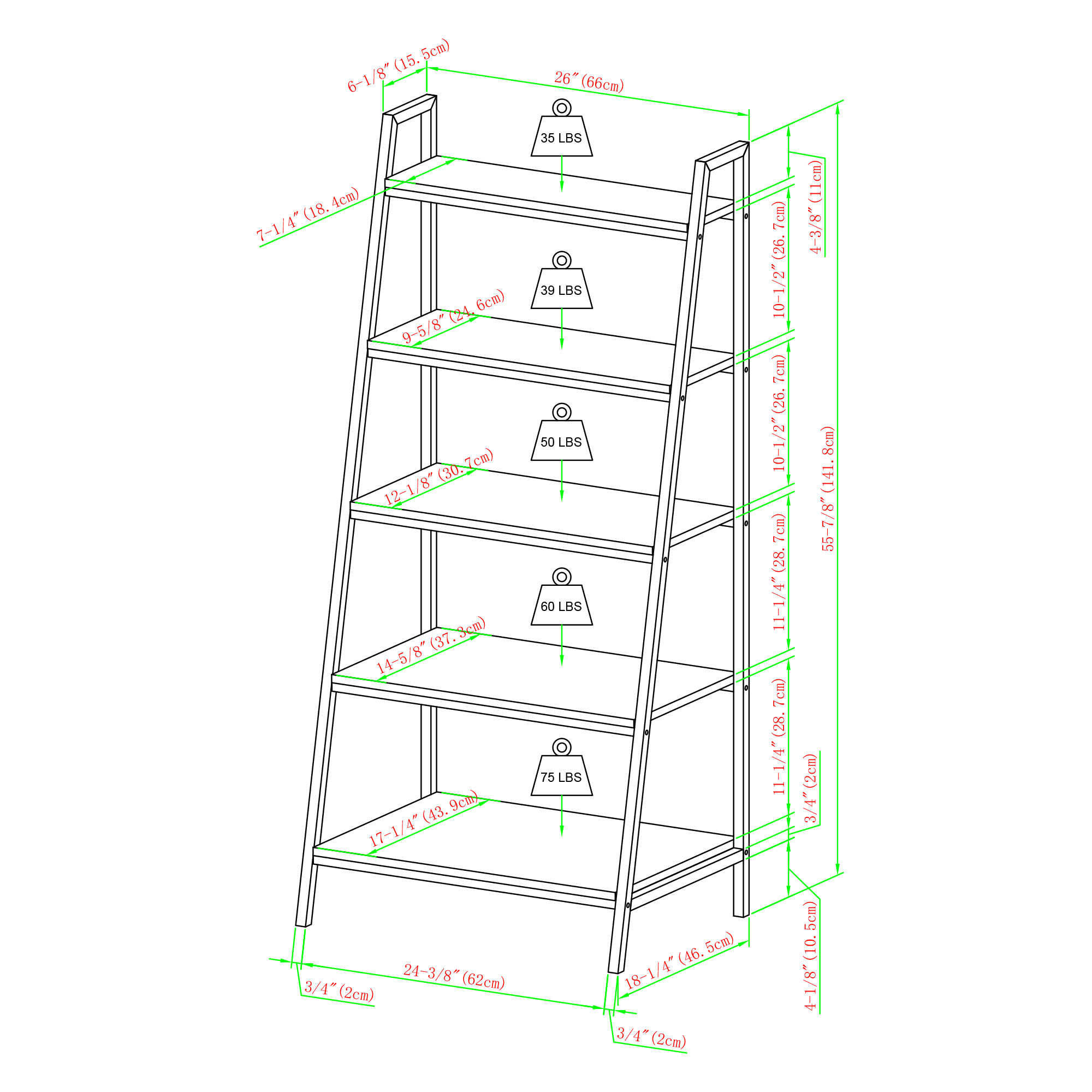 Manor Park Modern 5-Shelf Ladder Bookshelf, Reclaimed Barnwood