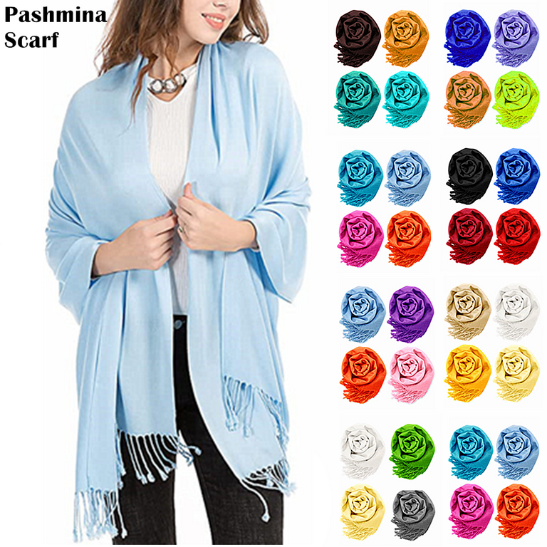 Solid Silky Pashmina Shawl Long 78x28 Wrap Stole Wool Feel Silk Blend  Scarf