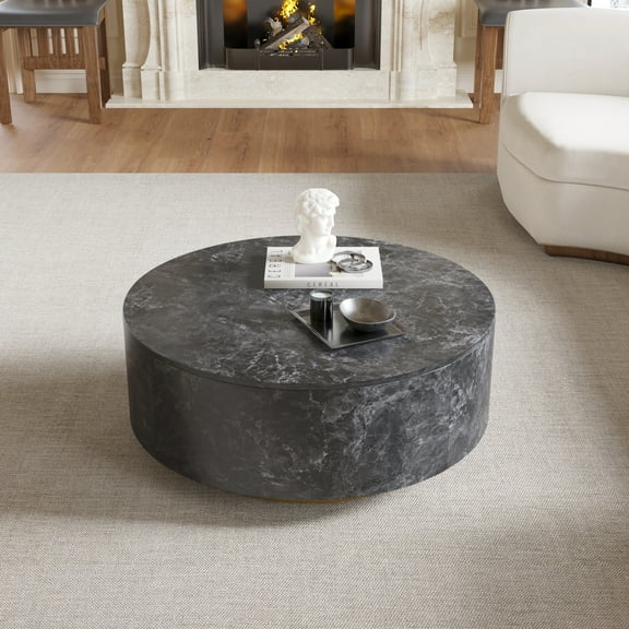 LovingAHome Modern Faux Marble Coffee Tables with Storage, Round Coffee Table for Living Room Office