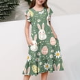 thumbnail image 5 of Cowsor Big Girls Short Sleeve Round Neck Ruffle Cap Sleeve Dress Easter Print Waist Cinched Design with Pockets Layered Summer Outfit for 4 to 15 Years Old Holiday, 5 of 5