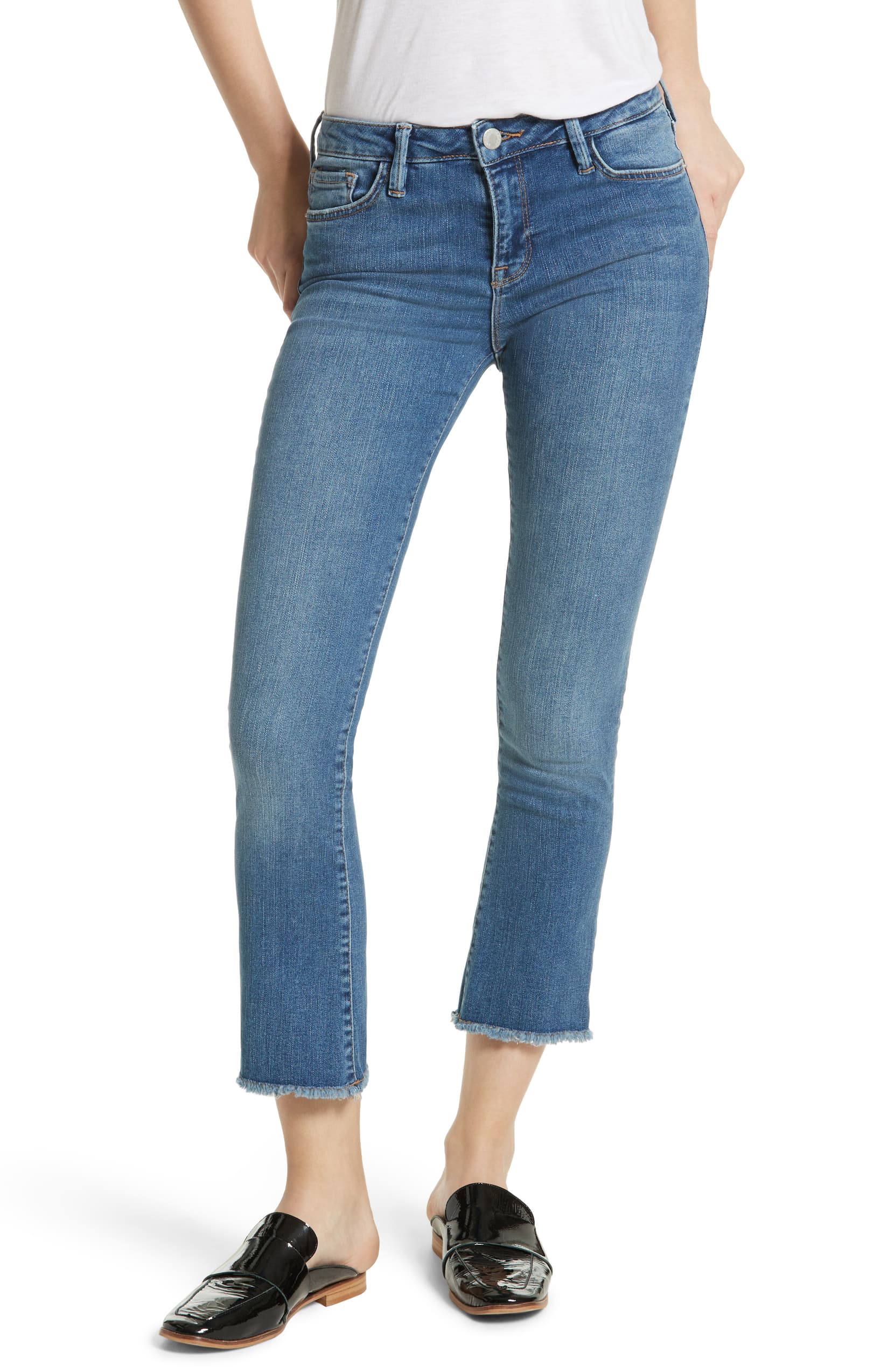 Raw Hem Straight Cropped Jeans | Blue 