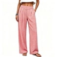 thumbnail image 3 of Maplenight Womens Plaid Pants Wide Leg Elastic High Waist Pleated Casual Pants Summer Vacation Office Trousers with Pockets, 3 of 6