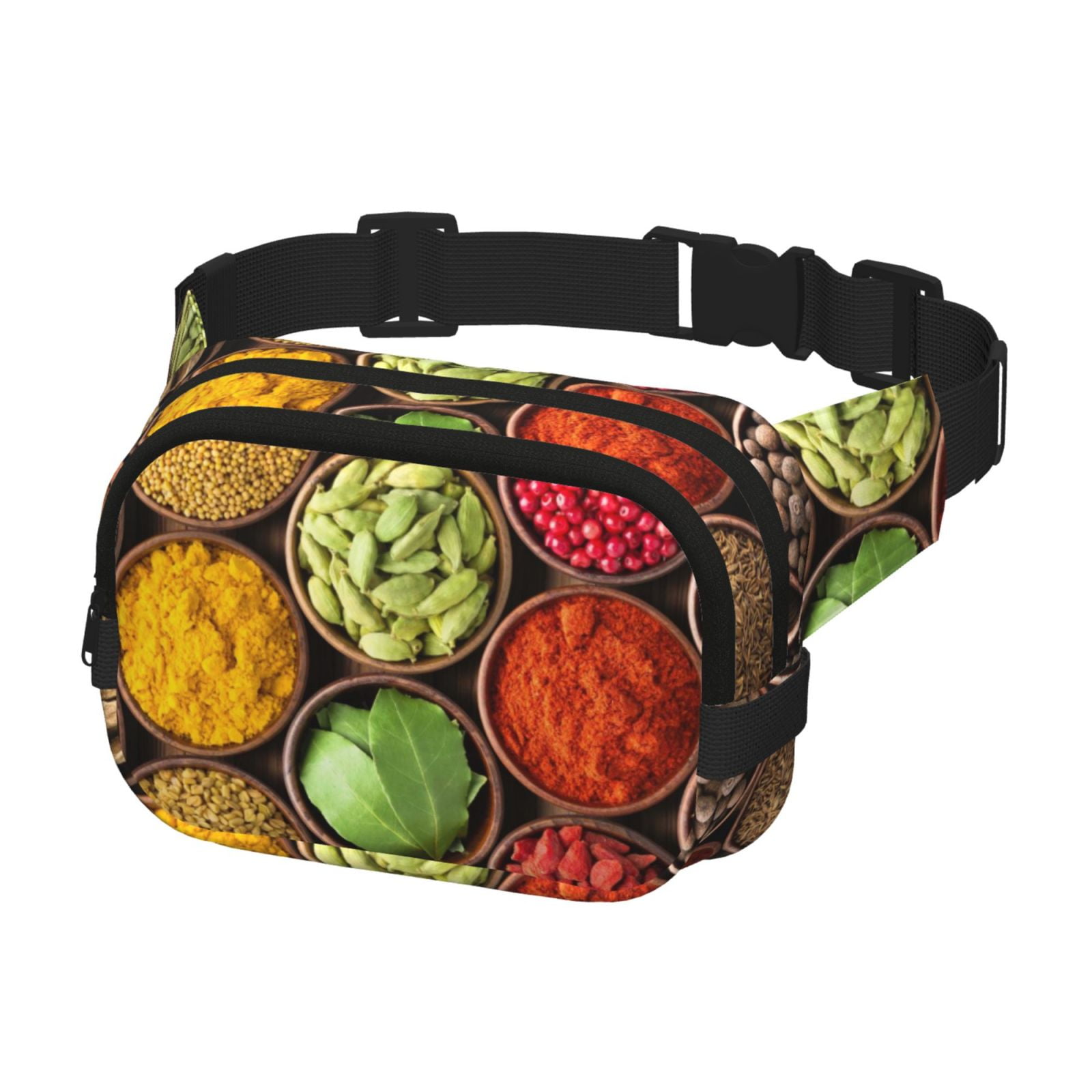 Picia Spices And Herbs Print Square Double-Layer Waist Bag Mini Adjustable Waist Belt Bag Exercise Running Travel Hiking