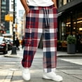 thumbnail image 3 of UDAUDU Cargo Pants for Men Plaid Hiking Loose Fit Drawstring Elastic Waist Wide Leg Trousers Outdoor Workout Hiking Relaxed Fit Joggers with Pockets Red 2XL, 3 of 4