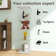 Single Glass Door 65.4 Glass Display Cabinet with Metal Lock, 5mm Tempered 4-Shelf Glass Curio Cabinets, Floor Mount Bookshelf Display Case Trophy Case for Living Room Bedroom Kitchen, Upgraded White