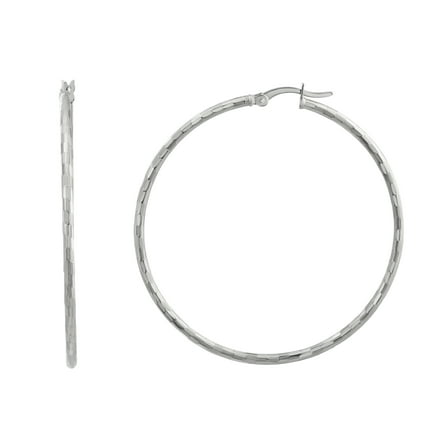 Brilliance Fine Jewelry Sterling Silver Round Diamond Cut Hoop Earrings