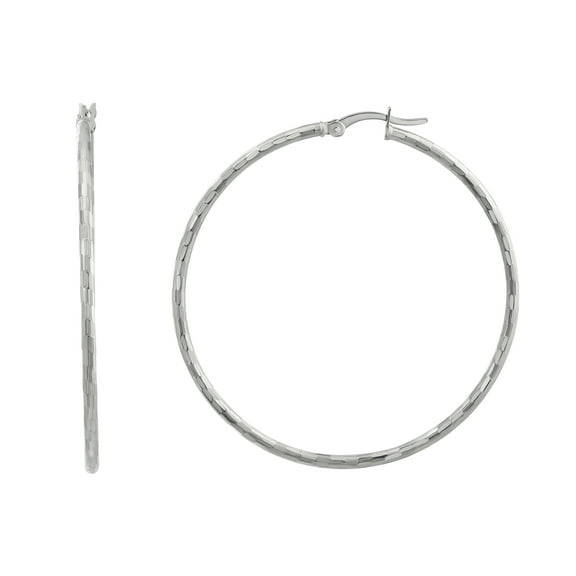 Brilliance Fine Jewelry Sterling Silver Round Diamond Cut Hoop Earrings