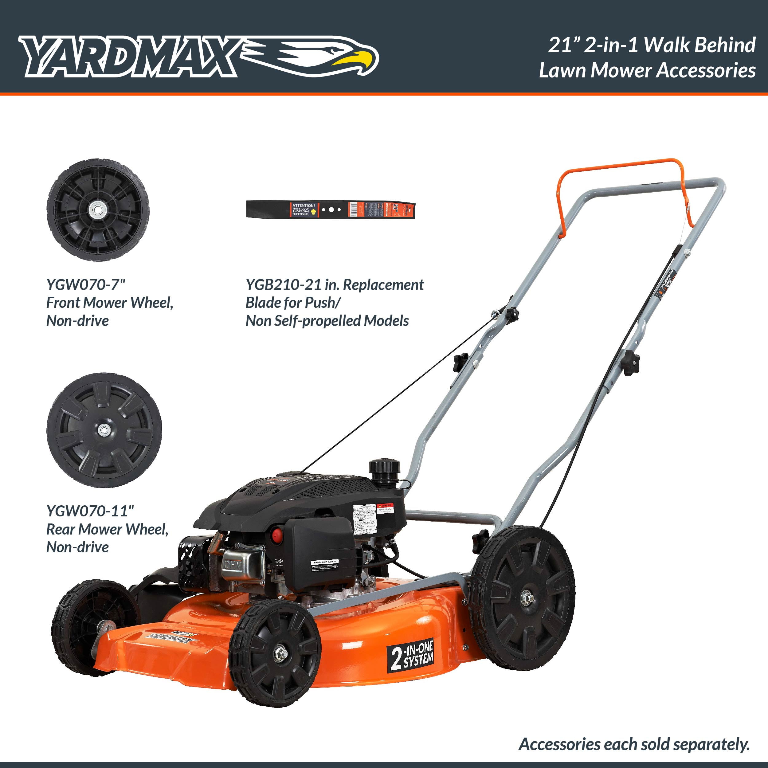 Yard Max 21 in. 170cc 2-in-1 Gas Walk Behind Push Lawn Mower with High Rear Wheels