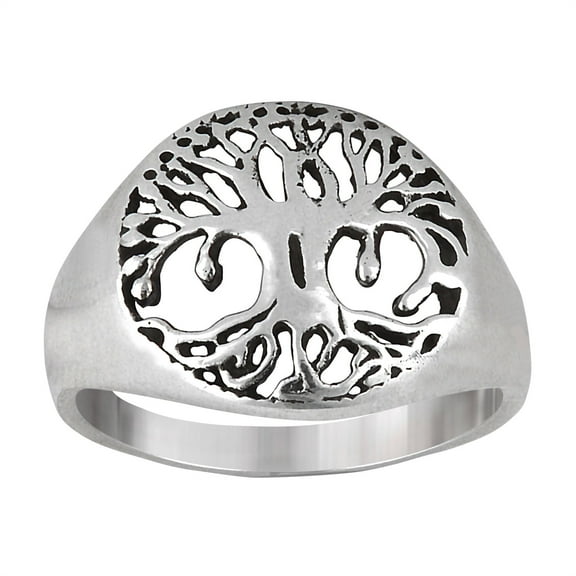 Silverly Women's Men's 925 Sterling Silver Filigree Tree of Life Round Signet Style Band Ring