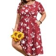 thumbnail image 3 of WellSize Summer Plus Size Dresses for Women Short Sleeve A-Line Midi Dresses Casual Floral Print Beach Dress with Pockets, 3 of 9