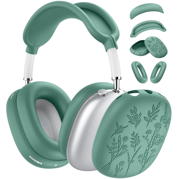 Funda de silicona Ensfomte 4 en 1 con grabado floral para AirPods Max Pine