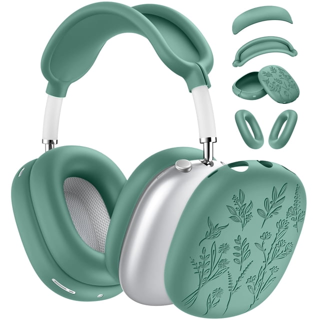 Funda de silicona Ensfomte 4 en 1 con grabado floral para AirPods Max Pine