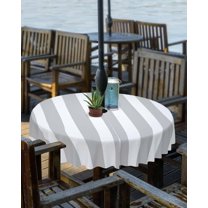 Burnt Orange Striped Outdoor Tablecloth - 60x102 Inch Rectangle Table Cover, Thanksgiving Rustic Orange White Stripes Waterproof Outdoor Table Cloth with Umbrella Hole & Zipper for Patio