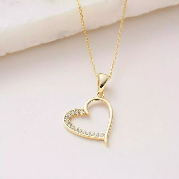 1Ct Simulated Diamond Round Cut Women's Heart Pendant Necklace 14K Yellow Gold Plated