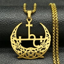 Triple Moon Goddess Symbol Pendant For Women Men 14K Yellow Gold Witch Pentagram Pendants Handmade Jewelry