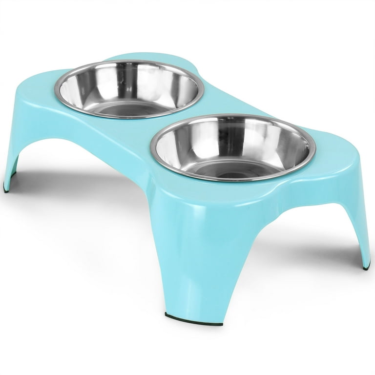 Gibson Home Bow Wow Meow 3-Piece Elevated Pet Bowl Dinner Set, Teal