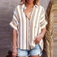 thumbnail image 2 of Camisas con botones para mujer, cuello en V, rayas, manga corta, bolsillo frontal, blusas casuales de verano, blusas para el trabajo, uso diario, 2 of 6