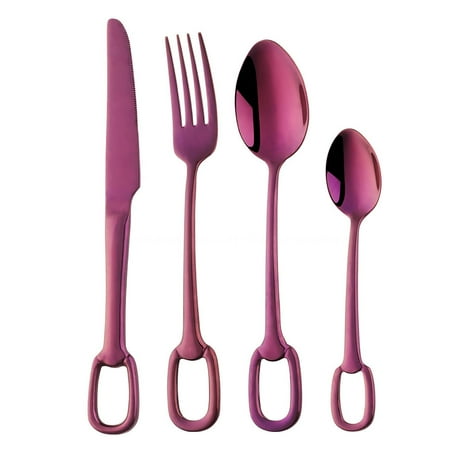 

4 Piece Stainless Steel Cutlery Set Kitchen Utensils Safe Color Silverware Set Including Knife/Fork/Spoon Home Kitchen Utensils.Purple