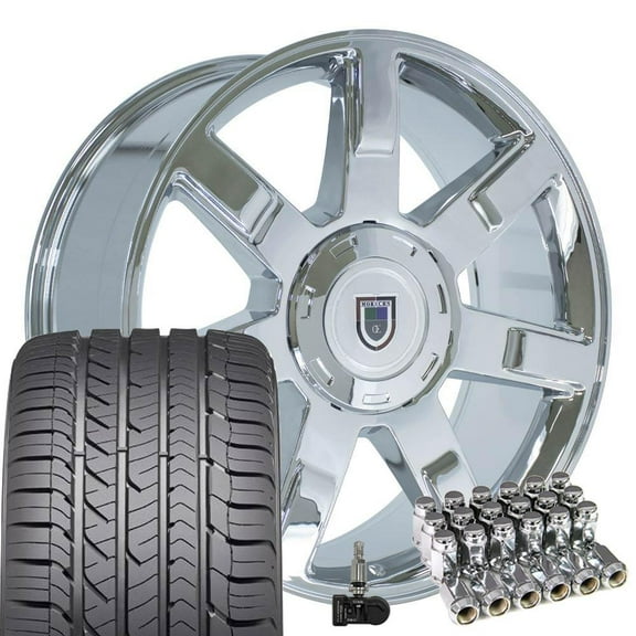 OE Wheels CA80 22 Inch Rims and Tires Fit Escalade Style 6x139.7 22x9 Chrome - Hollander 5309 - Eagle Sport AS 285/45-22 (Set of 4)
