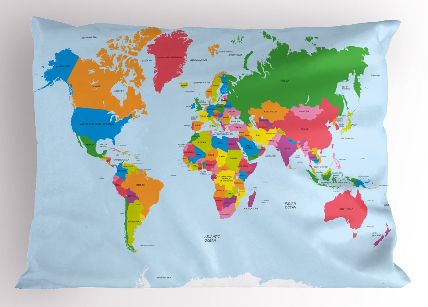 Map Pillow Sham Classical Colorful Map of World in Political Style