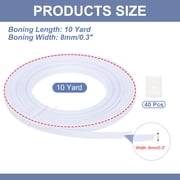 Uxcell Boning for Sewing, 10 Yard 8mm Wide Polyester Sew-Through High Density Corset Boning with 40Pcs End Caps, White