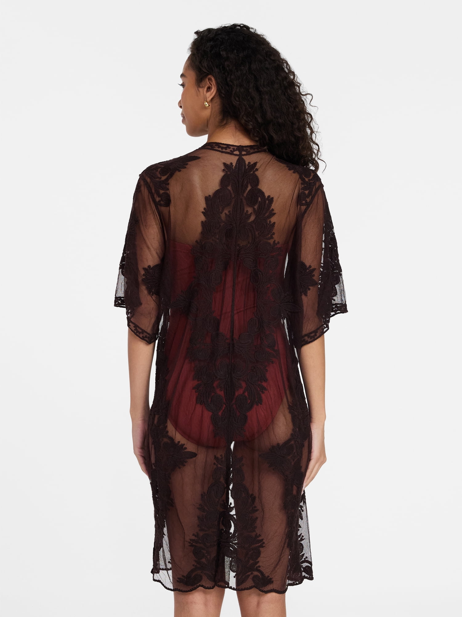 Time and Tru Women's Lace Coverup, Sizes L/XL, Darkest Brown