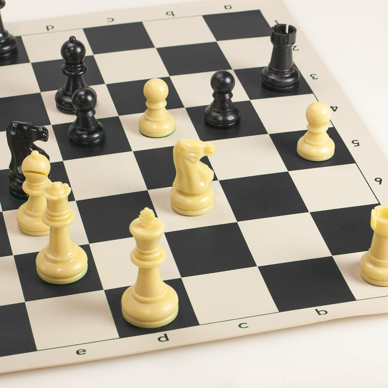 Sterling Games Chess Mat and Chess Pieces Set 20" x 20" Roll Up Vinyl Travel Chess Set, Black
