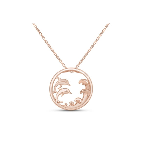 Jewel Zone US 14k Rose Gold Plated Silver Sea Life Dolphin Pendant Necklace With 18" Chain