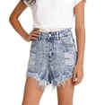 thumbnail image 4 of GiLiling Teen Girls High Waisted Ripped Denim Shorts, Distressed Frayed Hem Straight Leg Casual Summer Jean Shorts Jorts (Light Blue, 15-16 Years), 4 of 9