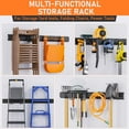 thumbnail image 7 of INCLY Garage Garden Tool Organizer Wall Mount, 48 Inch Black Metal Yard Tool Holder Stroage System, Heavy Duty Garage Wall Organization with 3 Racks & 6 Adjustable Hooks for Shovel, Rake, Chairs, 7 of 7