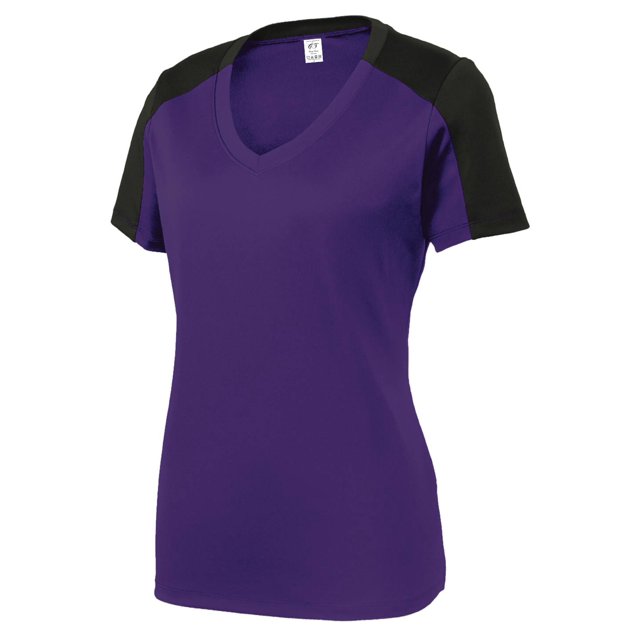Gravity Threads Womens Sleeve-Blocked Moisture Wicking Shirt - Purple/Black - Large