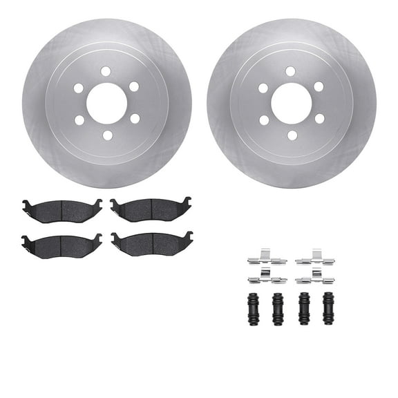 Dynamic Friction Company Rear Brake Rotors with Heavy Duty Brake Pads includes Hardware 6212-40447