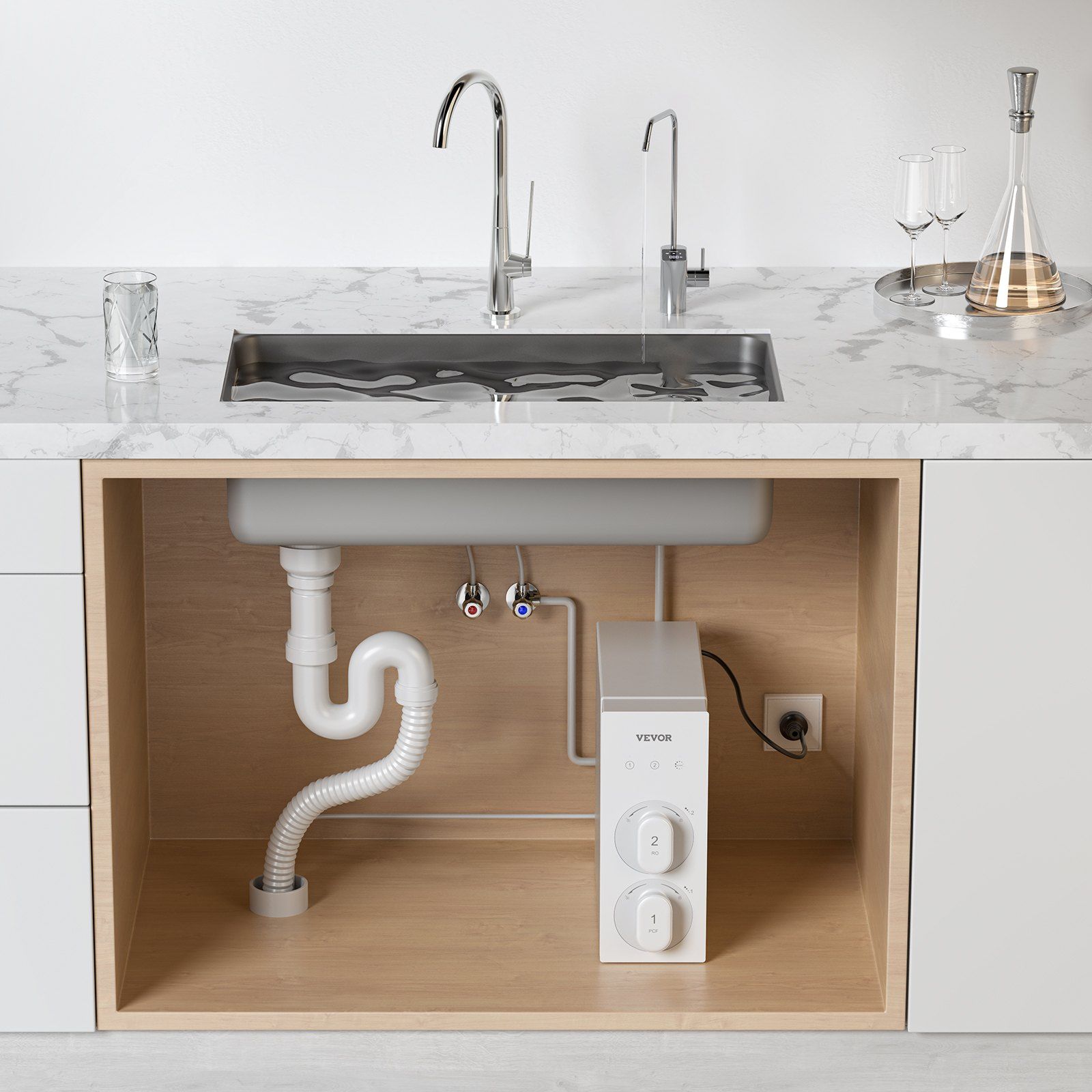 Under Sink Reverse Osmosis System 600 GPD, 8-Stage Tankless Water Filter, Removes Contaminants Effectively