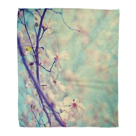 SIDONKU Throw Blanket Warm Cozy Print Flannel Colorful Light Blossom Tree Over Nature Spring Flowers Pink Blooming Comfortable Soft for Bed Sofa and Couch 58x80 Inches