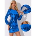 thumbnail image 2 of DARING DIVA Sequin Cocktail Long Sleeve Sparkly Glitter Mini Dress S Royal Blue, 2 of 6