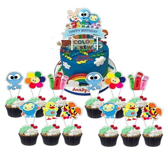 Babyfirst Color Crew Cake Topper CupcakeS Set Birthday Party Supplies Decoration Decor Kit