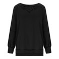 thumbnail image 4 of HOMOY Womens Oversized Sweatshirts Casual Long Sleeve T Shirts V Neck Jumper Top Irregular Hem Loose Fit Blouse Soft Comfortable Pullover Tunic Tops Teen Girl Outfits Black XXL, 4 of 7