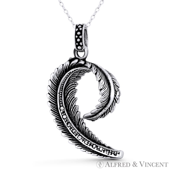 Angel's / Eagle's Wing Feather Charm 42x22mm (1.7x0.9in) Pendant in Oxidized .925 Sterling Silver