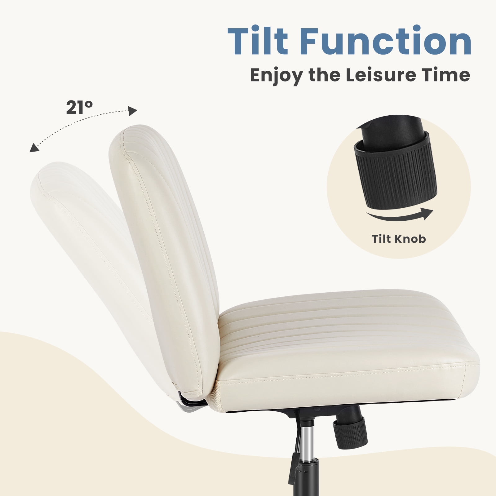 Office Chair Armless Criss Cross Legged Chair No Wheels, Comfy Home Office Desk Chairs, Adjustable Swivel Padded Fabric Vanity Task Computer Chair