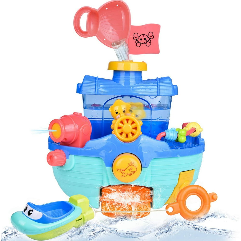 Wall Mountable Pirate Ship Bathtub Bath Toy for Kids with Water Cannon