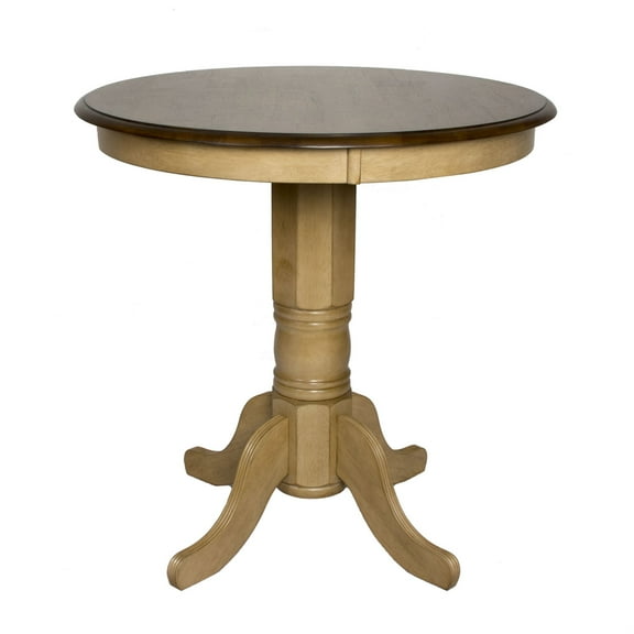 Sunset Trading Brook Round 36" Round Wood Pub Pedestal Dining Table in Cream