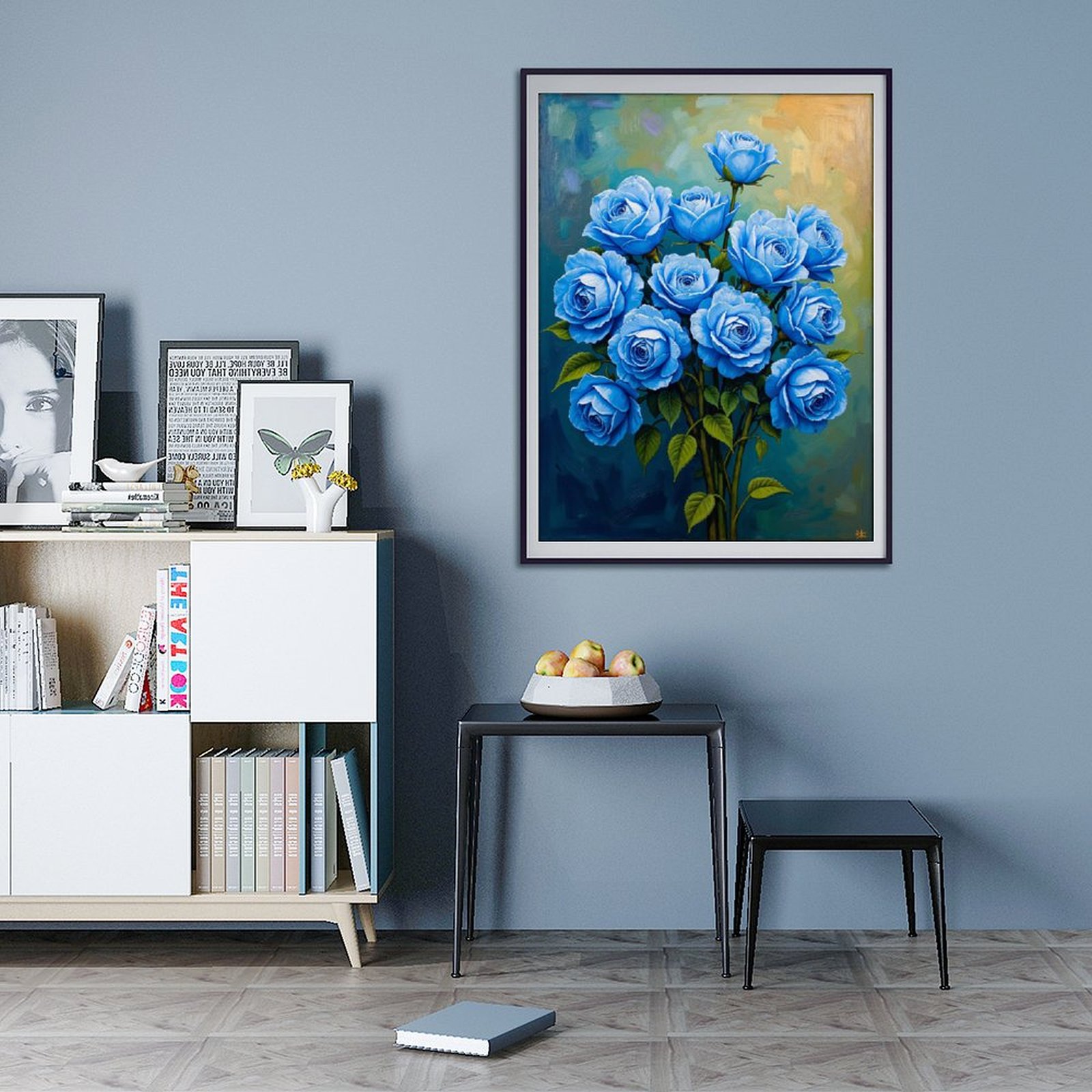 Diamond Art Kit for Adults, Blue Roses Floral Bouquet Art Diamond Painting for Adults Beginners, 5D DIY Diamond Art Painting Kits, Colorful Diamond Painting Craft for Home Decor 12x16