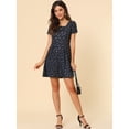 thumbnail image 4 of Vestido De Manga Corta Y Estampado Floral De Corazón De Estrella Por Encima de la rodilla Para Mujer Estrellas Azules S, 4 of 6